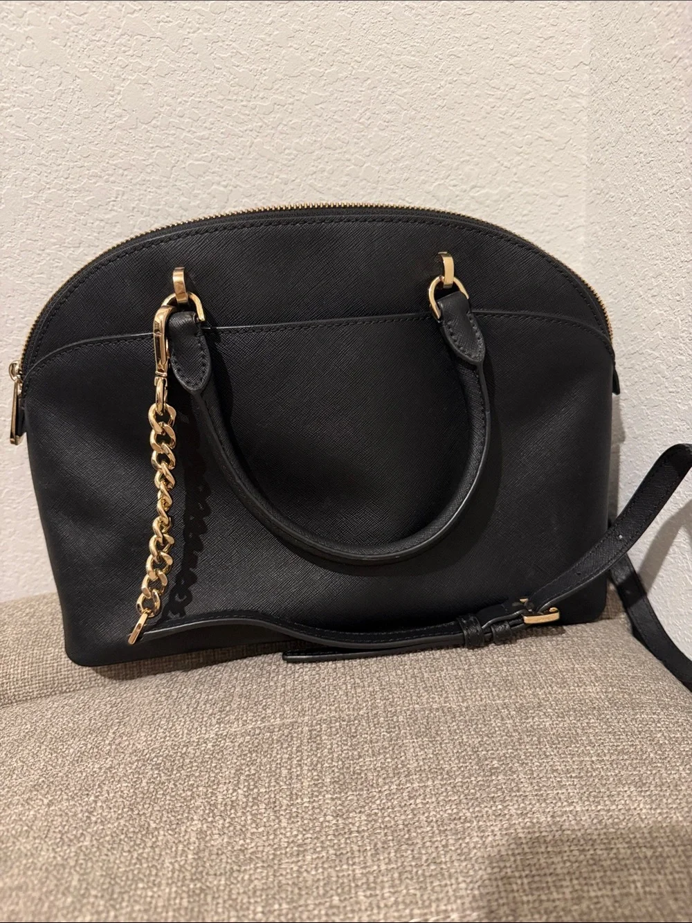 Michael Kors Black Satchel with Gold Chain Accent